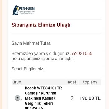 Kurutma Makinesi Kayış Gergisi Siparişimin İptali Ve Ücret İadesi