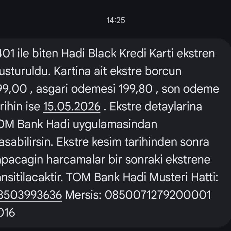 Hadi - Tombank Bilgilendirme Eksikliğiyle Verilen Kredi Kartının Yıllık Aidatı Mağduriyeti