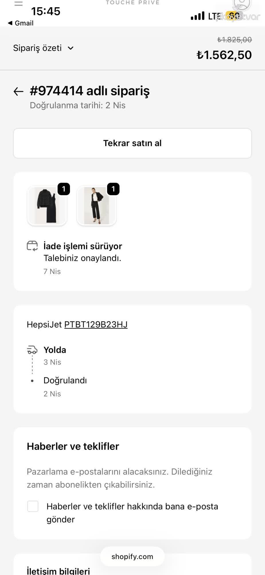 Touché Privé 1500 TL İade Gecikmesi Ve Müşteri Oyalama - Şikayetvar