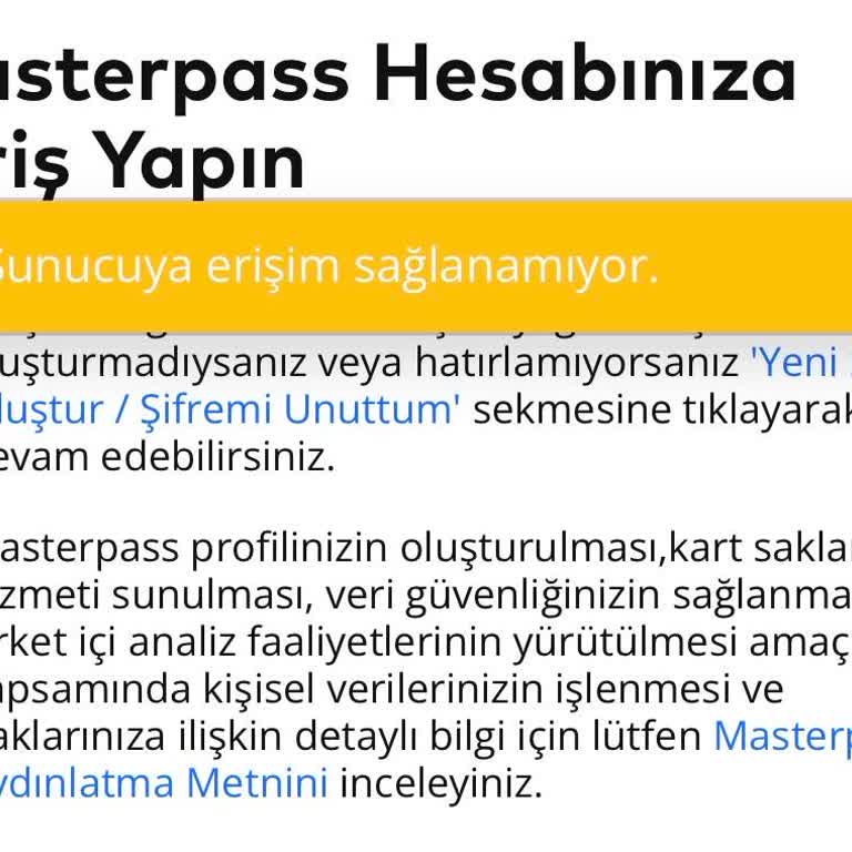 Masterpass Giriş Hatası Ve Yanlış Eşleşme Nedeniyle Hizmet Kullanılamıyor