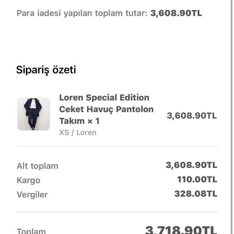 İade Edilen Takım Elbisenin Ücreti 15 Gün Sonra Hesaba Yansımadı