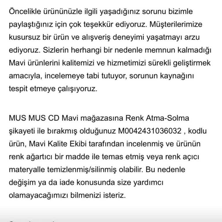Az Kullanıma Rağmen Pantolonun Renk Solması Ve Değişim Talebi