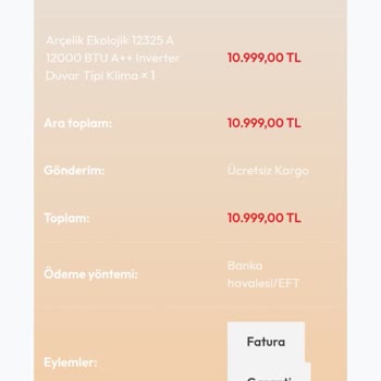 Gönderilmemiş Klima Ve 10.999 TL İadesi Talebi
