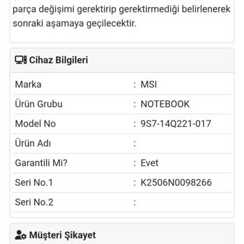 Üç Kez Tamir Edilen MSI Laptopta Sürekli Arıza Ve Ücret İadesi Talebi
