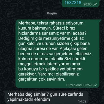 Beden Değişimi Gecikmesi Ve Acil İade Talebi