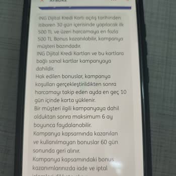 ING Bank Dijital Bonus Kart'ta 500 TL Bonus Yüklenmedi
