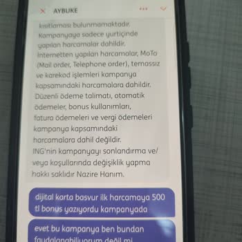 ING Bank Dijital Bonus Kart'ta 500 TL Bonus Yüklenmedi