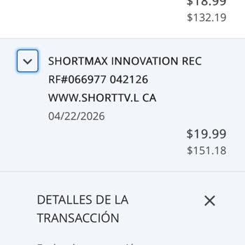 Cobros recurrentes no autorizados de ShortMax, solicito cancelar suscripción