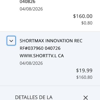 Cobros recurrentes no autorizados de ShortMax, solicito cancelar suscripción