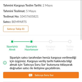 Bemparts Ürün Hâlâ Kargoya Verilmedi