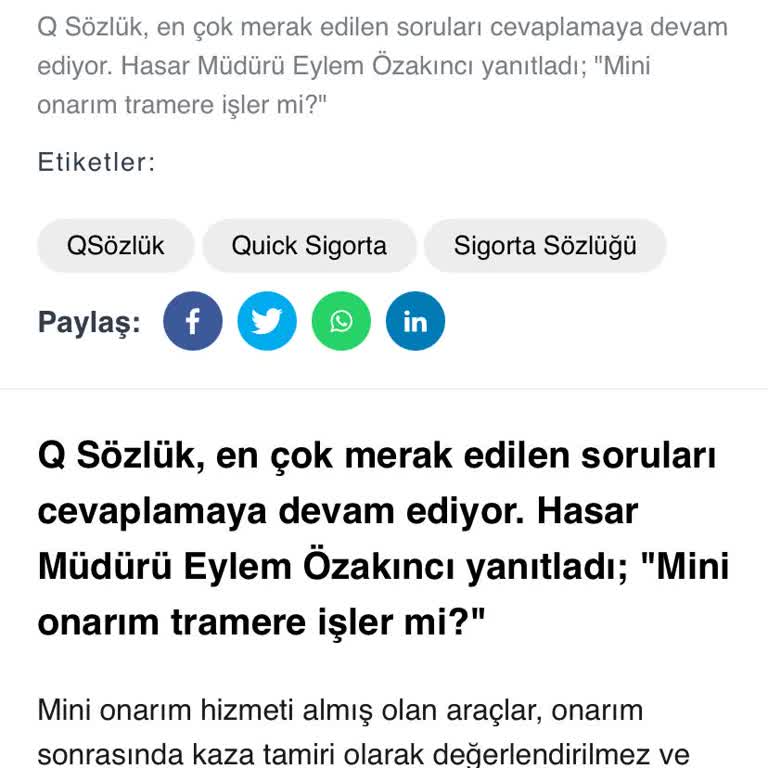 Mini Onarımın Tramer Kaydına İşlenmesi Hakkında Yanıltıcı Bilgi