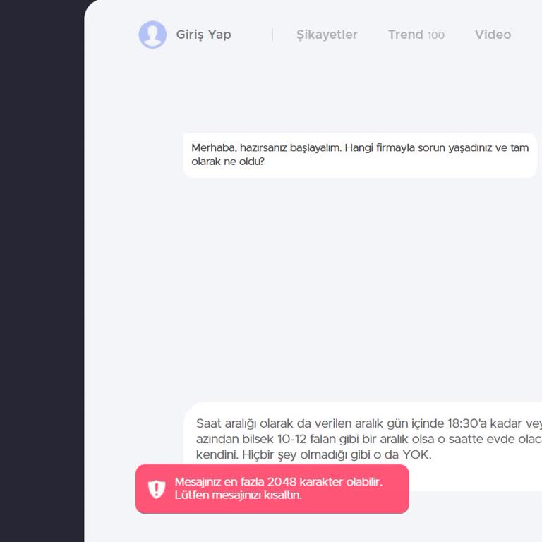 Şikayetvar Şikayet Metni İçin 2048 Karakter Sınırı Yetersiz