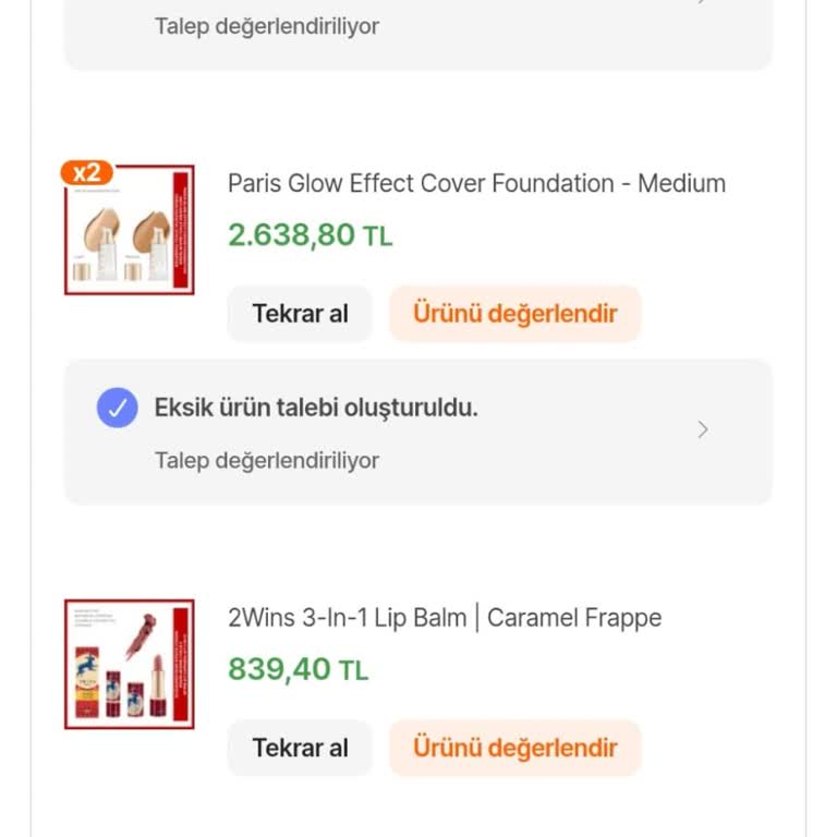 Eksik Fondöten Ve Sprey Hemen Gönderilsin