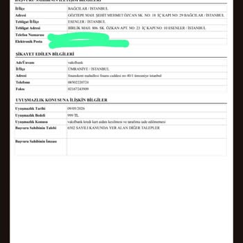 VakıfBank Platinum Kartıma Yansıtılan 999 TL Yıllık Aidatın Koşulsuz İadesi Gerekiyor