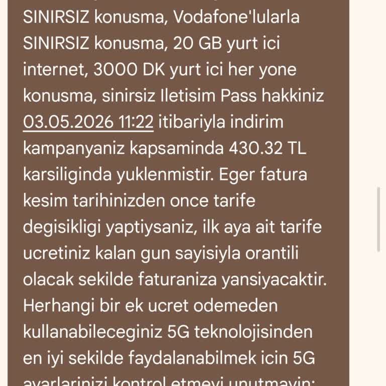 Vodafone Tarife Ücretinde 220 TL Fark: 430 TL Olarak Söz Verilen Ücret 650 TL Olarak Görüldü