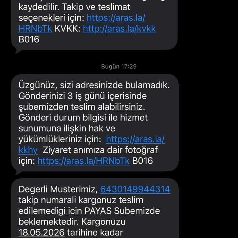 Evdeyken Teslim Edilmemiş Kargo Ve Şubeden Alabilirsiniz Mesajı