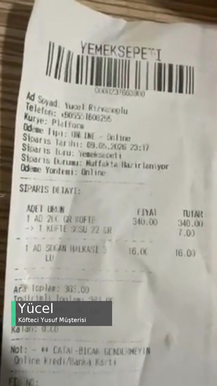Köfteci Yusuf Gramajı Eksik Ürün videonun kapak resmi