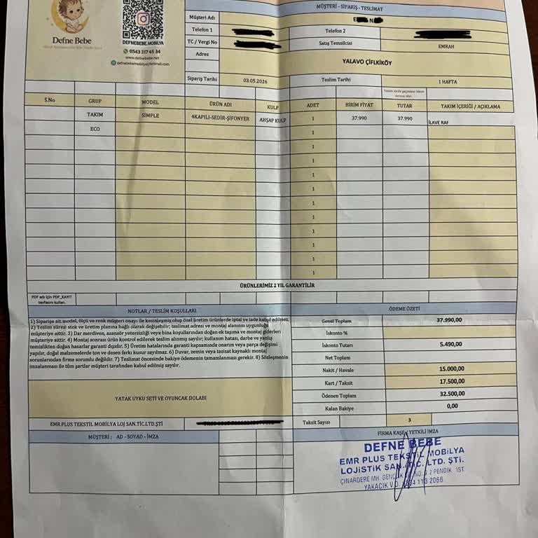 Defne Bebe Mobilya Belirtilen Günde Teslimat Yapılmadı