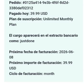 Suscripción anual y cobro no autorizados de JustDone tras prueba, exijo reembolso