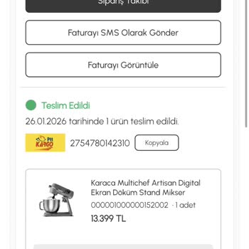 Karaca Hamur Yoğurma Makinesinde Eksik Parçaların Ücretsiz Gönderilmesi Talebi