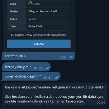 Telegram Kanalı Çekilişinde Kazandığım 50.000 TL Bonus Haksız Şekilde Silindi