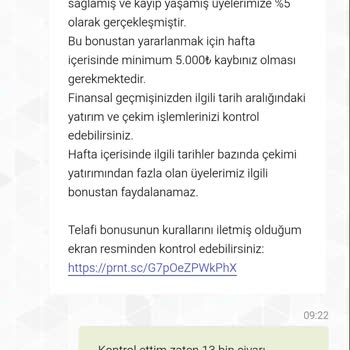 Haftalık Telafi Bonusunun Verilmemesi Ve Açıklama Talebi