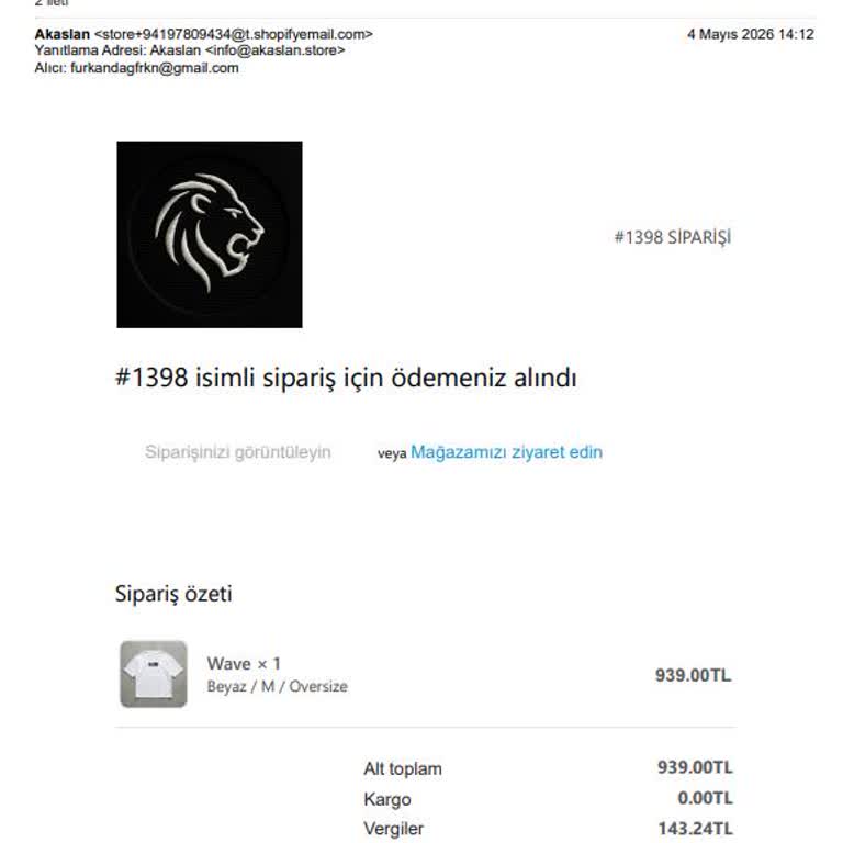 Akaslan Store’da Sipariş Kargoya Verilmedi Ve İletişim Yanıtı Yok