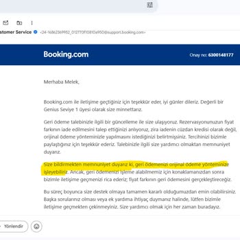 Booking.com 1,5 Ay Geçmesine Rağmen Herhangi Bir İade Gerçekleşmedi