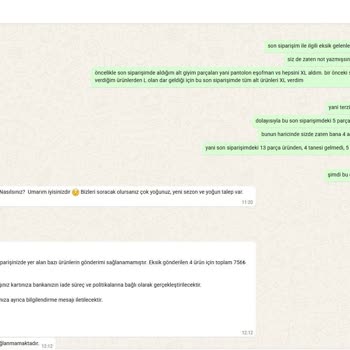 Eksik Gönderilen Ürünler Ve Beden Uyumsuzluğu Nedeniyle İade Talebi