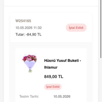 Çiçek Siparişi Teslim Edilmedi, İptal Edildi Ve İade Yapılmadı
