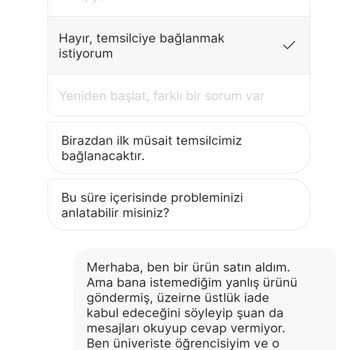 Yanlış Ve Kirli Ürün, İade Talebi Cevapsız
