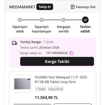 N11 Üzerinden Satın Alınan Tabletin Faturasına Erişilemiyor