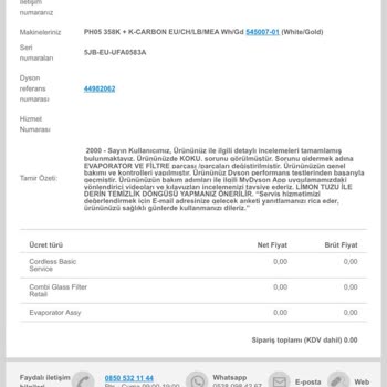 Dyson Hava Temizleyicisinde Sürekli Soğan Kokusu Ve Servis Kaynaklı Fiziksel Hasar