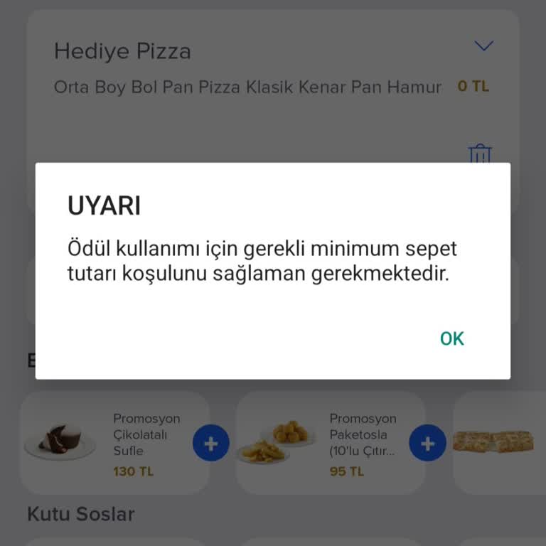 Ücretsiz Pizza İçin Yüksek Minimum Sepet Tutarı Şartı