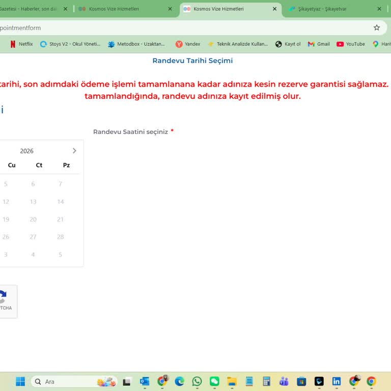 Kosmos Vize Hizmetleri Aile Vize Randevusu Tek Gün İçin Kontenjan Yok Ve Sistem Hataları