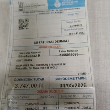İSKİ Su Faturasındaki Aşırı Tutar İçin Düzeltme Talebi