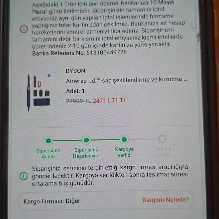 Dyson Airwrap Siparişimin İptal Edilmesi Ve Yalnızca Hediye Çantasının Gönderilmesi