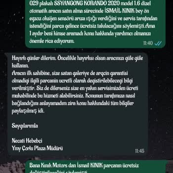 Garanti Kapsamındaki Ön Oksijen Sensörünün Ücretsiz Değişimi İçin Geri Dönüş Bekleniyor