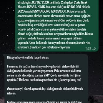 Garanti Kapsamındaki Ön Oksijen Sensörünün Ücretsiz Değişimi İçin Geri Dönüş Bekleniyor