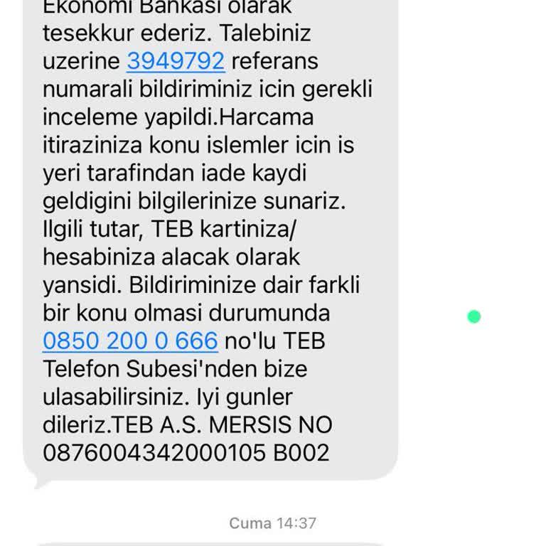 TEB SHE Visa Kartı İçin İade Kaydı Görünmüyor Ve Alacak İşlemi Gerçekleşmedi
