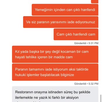 Cam Parçası İçeren Yemekte Sağlık Riski Ve Tam İade Talebi