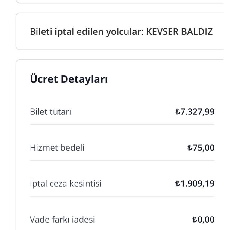İptal İadesinde 2.000 TL Kesinti Haksız