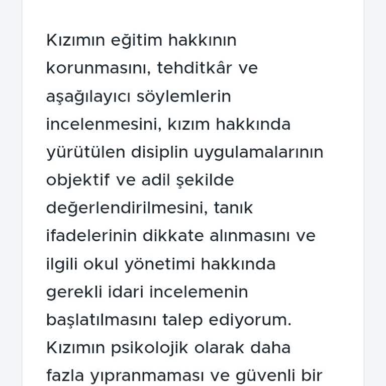 Borusan Oto Zehra-Nurhan Kocabıyık Ortaokulu Disiplin Sürecinin Haksız Yürütüldüğünü Düşünüyorum