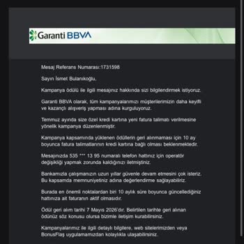Garanti BBVA'dan Yanıltıcı Bilgilendirme Sonucu Bonus Geri Alındı