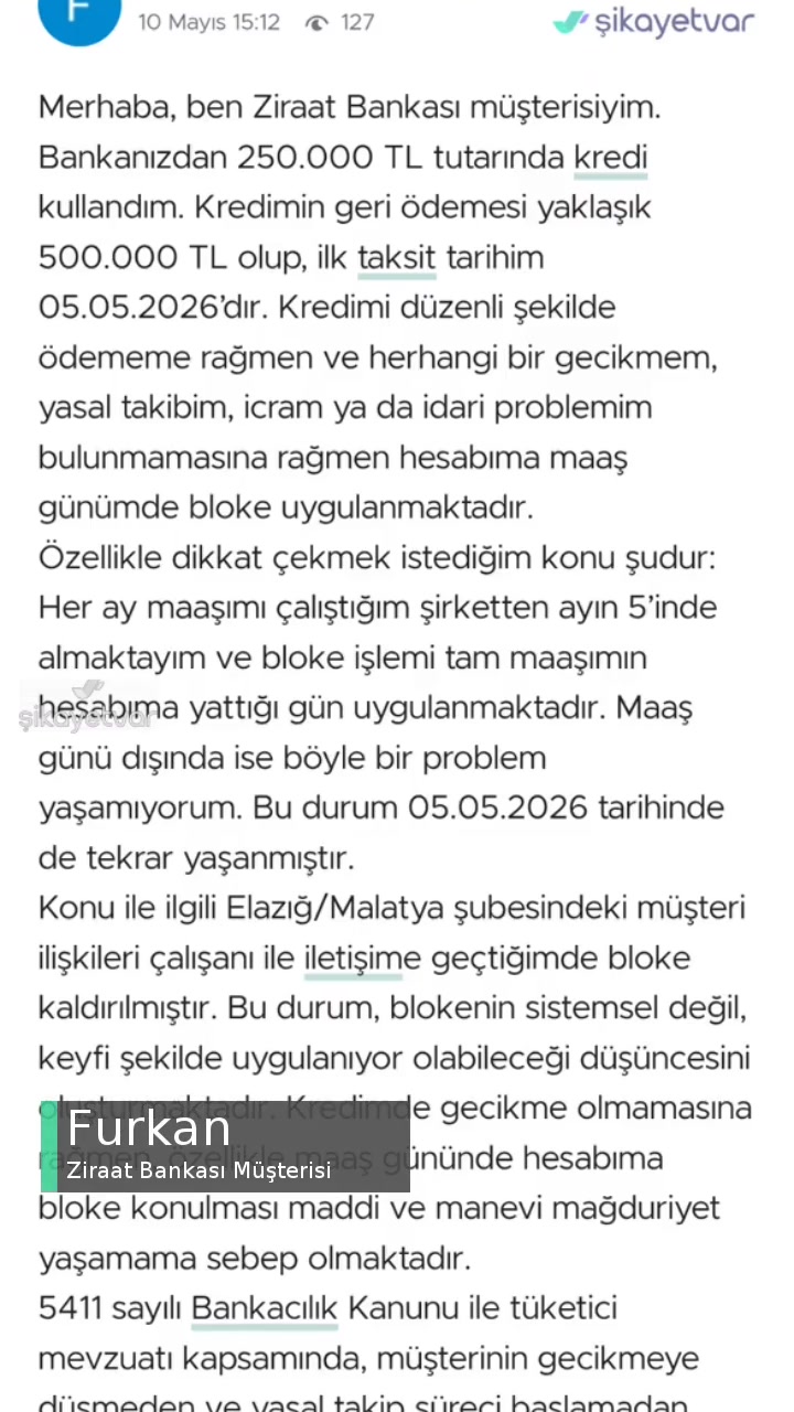 Ziraat Bankası Şikayete Rağmen Geri Dönüş Yapılmaması videonun kapak resmi