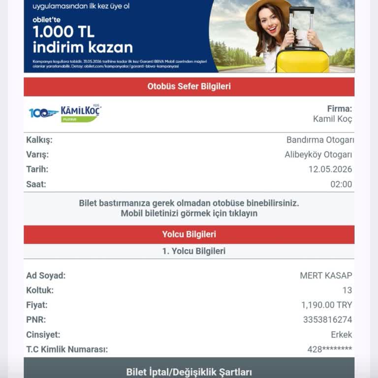 Kişisel Bilgilerimle Alınan İzinsiz Otobüs Bileti Ve Açıklama Talebi