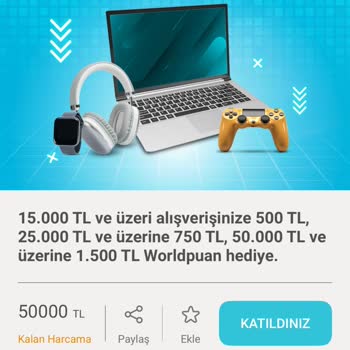 Kampanya Şartlarına Uygun Worldpuan Yüklenmedi