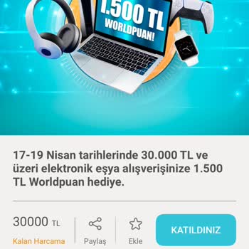 Kampanya Şartlarına Uygun Worldpuan Yüklenmedi
