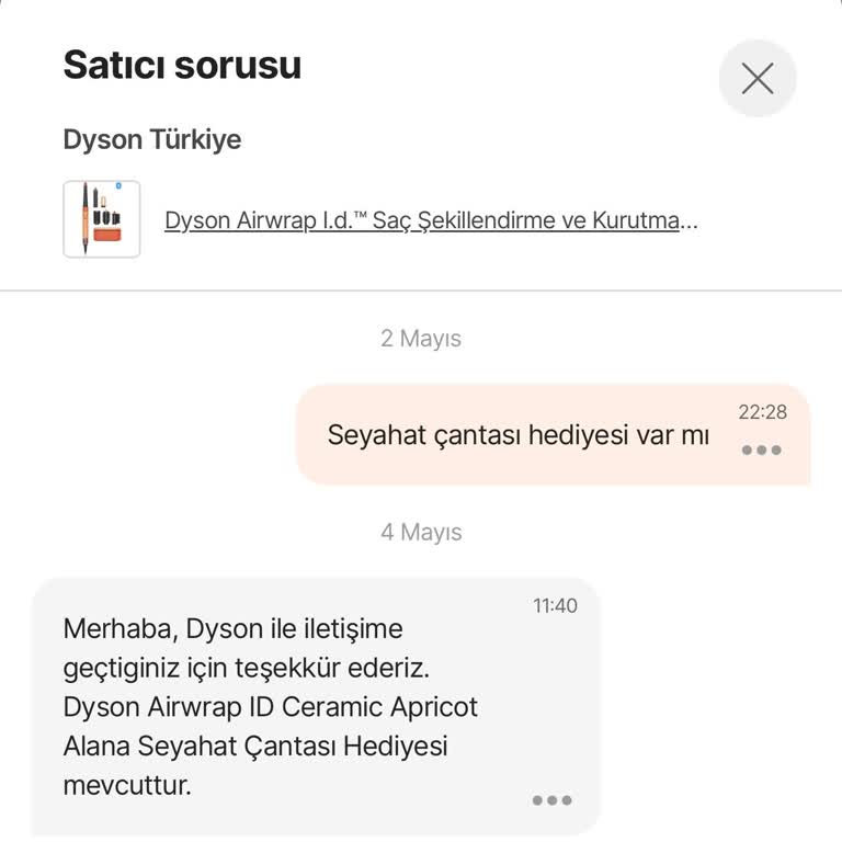 Dyson Airwrap Ceramic Apricot Satın Alımında Vaat Edilen Seyahat Çantası Gelmedi