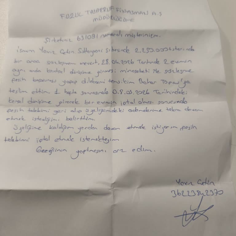 Sözleşme İptali Reddi Ve Araç Teslimatı Sürecinin Yeniden Aktifleştirilmesi Talebi
